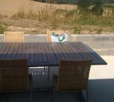 Après quelques temps au repos, nous avons enfin coulé notre terrasse qui accueillera bientôt un beau carrelage imitation bois ainsi qu'un petit muret autour. Nous avons replanté la haie champêtre qui avait été mal implantée par les anciens propriétaires, elle nous fera un joli brise-vue..dans quelques années!