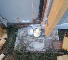 Les plots bétons environs 800x800 sur 40 a 50 cm de profondeur, une platine est ancré au plot a l'aide de goujons eux même soudé a la platine, j'ai ensuite soudé la pièce de coin a la platine. ça fais plusieurs mois que c'est en place ça n'a pas bougé .
