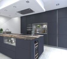 Cuisine : vue 3D de l'îlot central.