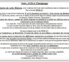 Avis sur la constrution