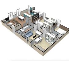 Je me suis amusé à faire une modélisation 3D de la maison, ca m'a beaucoup aidé pour l'aménagement et je me suis rendu compte de plusieurs anomalies. Du coup j'en ai profiter pour modifier certaines attentes électriques.