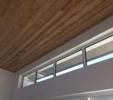 Finition bois "mocopinus" plafond du salon : superbe !