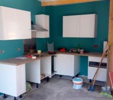 Création d?une avancée pour ne pas de l?entree Avoir vu direct sur la cuisine , peinture à mon idée de l?espace cuisine séparé de l?espace salon , pose de la cuisine complète
