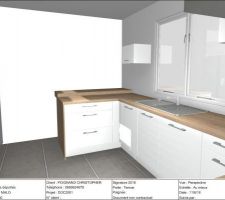 Cuisine blanche, plan de travail chêne clair