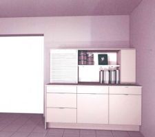 Cuisine - visuel meuble face à l'entrée