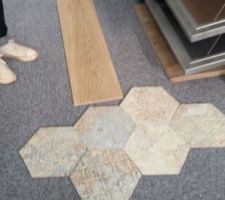Choix d&eacute;finitif SOL RDC et &eacute;tage :  imitation parquet en 25/150CM 
hexagone pour tapis ilot de cuisine