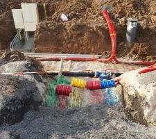 Tranch&eacute;e avec branchements eau &eacute;lectricit&eacute; gaz