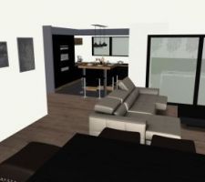 Mélange bois et carrelage gris