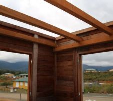 Faux plafond plat avec poutres apparentes