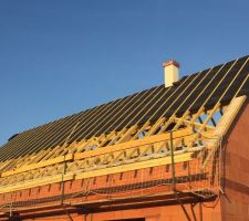 Nous avons opté pour un écran de sous toiture qui nous a été proposé par le charpentier permettant une meilleur isolation thermique et qui permet un renforcement de la toiture en cas d?intempérie etc...
