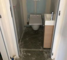 Toilettes du bas et meuble vasque