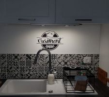 Cuisine avec à droite de l'évier, lave vaisselle en hauteur, bien confortable à l'usage