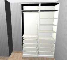 R&eacute;flexion sur les dimensions du placard chambre enfant/ado.

Version 2 : coulissant, 150cm + espace bibli de 60cm disponible.