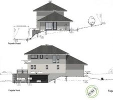Coupe façade Ouest et façade Nord
dessin par Maisons Oxygene
Extrait dossier permis de construire