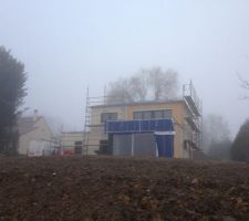 Début d'enduit pour la façade
