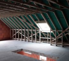 Vue coté arrière de la maison. velux de la salle d'eau.