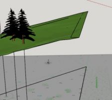 Création du terrain en 3D via le DWG du géomètre. Les deux cèdres sont représentés, on aimerait les garder