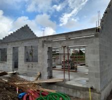 Les pignons sont terminés. Il s'est passé 25 jours entre la mise en place de la dalle béton et la fin de la mise en place des pignons. ça va vite !!!
C'est propre. Ils ont fait du bon boulot.
j'attends la charpente.