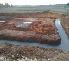 Béton coulé dans les fouilles