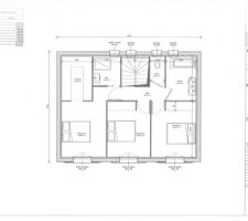 Voici le plan de l?étage une suite parentale avec sde et dressing, 2 chambres, une sdb et WC séparés.