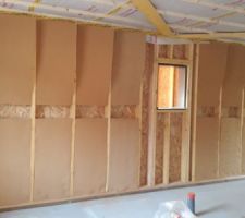 Début de pose de l'isolation intérieur en fibre de bois