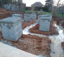 Arrivées des premiers parpaings.