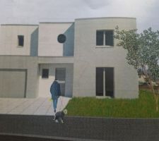 Voici la vue 3d de la maison et avec les couleurs choisi qui ont été  déposé  avec le permis de construire