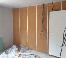 Cloisons intérieur avec gaines, porte et isolation fibre de bois