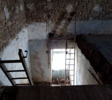 Démolition de l'escalier et du plancher.
un Joli trou .