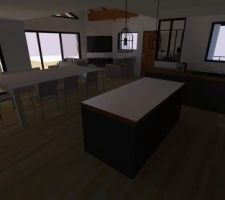 Plan 3D Salon vue depuis l'escalier