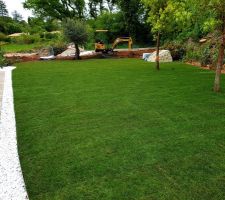 Jardin en cours - partie gazon en plaque posé le 8 mai.