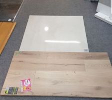 Parquet pièce de vie et carrelage 90x 90 cuisine