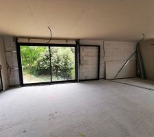 Remplcament de la baie vitr&eacute;e par une baie a galandage