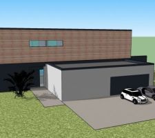 Le projet initial (Façade Nord)
- Garage en gris clair
- Reste du RDC et les couvertines en Gris Anthracite (RAL7016) comme les menuiseries
- Porte en Gris Anthracite (RAL7016)
- Etage en Red Cedar