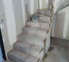 Carrelage de l'escalier en cours