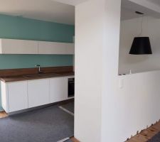 Cuisine pos&eacute;e - vue du salon