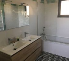 Salle de bains quasi terminée, il ne manque que la peinture au plafond et en haut des murs. Après il faudra s'attaquer à toute la partie Déco bien sûr !