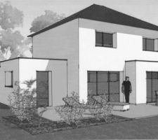 Fa&ccedil;ade sud c&ocirc;t&eacute; jardin (d&eacute;bords de toits agrandi &agrave; 50 cm depuis / ici pr&eacute;sent&eacute;s en 30 cm)