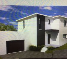 La maison fera 110m2 + le garage 32m2
c'est un style contemporain avec le garage en toit plat