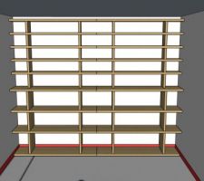 Bibliothèque sur mesure : les deux modules côte à côte. Largeur totale de la structure : 305 cm, hauteur : 245 cm.