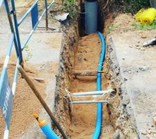 En même temps que les fondations sont coulées on nous raccorde au tout à l'égout et au réseau d eau potable. Les eaux pluviales seront dirigées vers nos tranchées d infiltration.