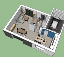 Visuel 3D de l'aménagement intérieur du rez-de-chaussée.