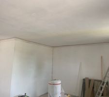 Cloison dans la chambre pour le dressing avec pose d une corniche et éclairage led