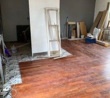 Pose d habillage planche de palette ainsi que les plinthe, pose carrelage coutour de la chambre et pose d un parquet merbau