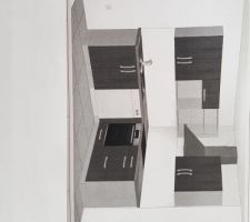 Plan de notre cuisine aménagée vu 3D