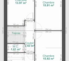 Plan final de la maison au niveau des combles