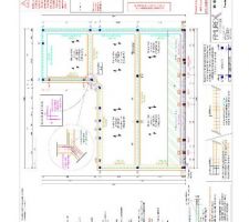 Suite à l'erreur d'implantation des chaînages verticaux de la semelle, une autre solution a été étudiée par le BE béton.
Implantation de la dalle avec un léger porte-à-faux: on change donc les hourdis, les poutrelles, le treillis soudé ...