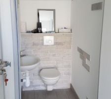 Wc du rdc, nous avions les basic de maison pierre et pour le prix de 1 surélevé avec maison pierre nous en avons acheter 2 pour en faire 1 autre a l'étage aussi à la place du dressing