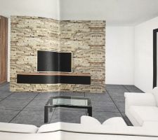 Meuble TV du salon en unité avec la cuisine