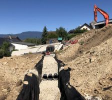 Pose des tuyaux de drains pour les tranchées en cours